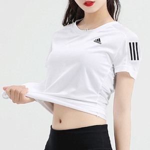 adidas阿迪达斯运动短袖女夏季圆领半袖跑步健身速干透气白色T恤