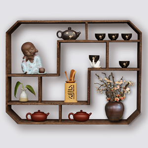 茶叶架茶具架紫砂壶展示架壁挂墙上小博古架实木中式多宝阁置物架