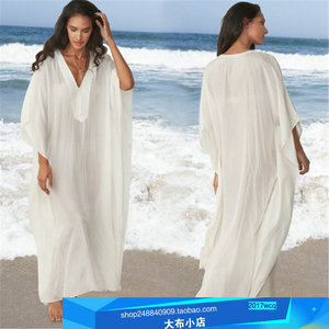 浙江欧美仿人棉丝质手感长袍式沙滩裙比基尼外罩衫海边度假防晒衫