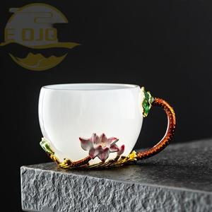 EOJQ珐琅彩水杯女创意花茶杯家用花朵茶杯泡茶琉璃杯子水晶玻璃杯