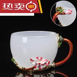 万园琦珐琅彩水杯女创意花茶杯家用花朵茶杯泡茶琉璃杯子水晶玻璃