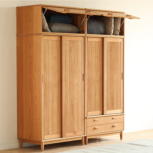 日式实木衣柜樱桃木卧室推拉门储物衣橱北欧风格橡木原木移门衣柜