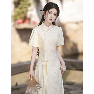 新中式奥黛旗袍2024新款夏季改良年轻款少女国风连衣裙小个子茶服