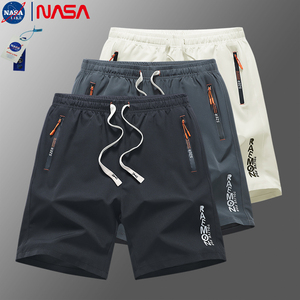 NASA夏季冰丝裤五分沙滩短裤衩男士宽松家居宽松紧休闲大裤头外穿