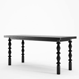美式全实木复古餐桌创意家用办公桌长条桌法式黑色小户型书桌子