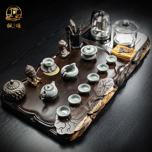 黑檀木茶盘高档茶具套装全自动一体家用大号茶台精雕玻璃烧水茶海