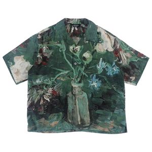 19SS UNUSED 油画短袖衬衫梵高油画图案印花古巴夏威夷度假撞色