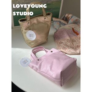 loveyoung “墩墩包”自制小众粉色金属金色斜挎包休闲手提包