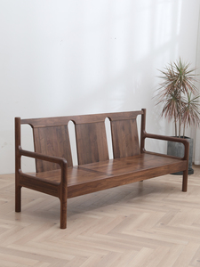 北欧日式全实木客厅小户型黑胡桃木沙发组合 现代简约原木三人位