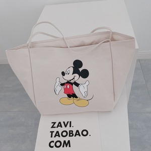 ZAVI 原创 米白色帆布老鼠卡通大包 时髦可爱旅行购物妈咪袋单肩
