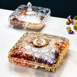 欧式糖果盒分格带盖家用客厅塑料透明创意干果盒零食收纳盒水果盘