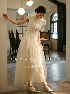 法式长裙白色小香风连衣裙子女夏季新款高级感宴会礼服订婚轻婚纱