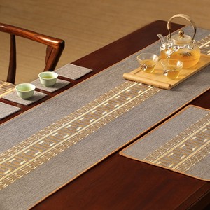 桌旗中式新中式禅意茶席餐桌茶桌垫布茶台布艺长条茶旗定制茶几布