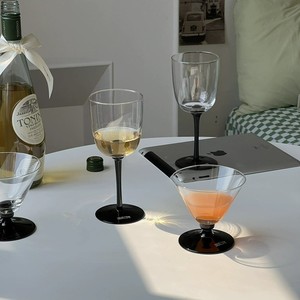 赫本风小众红酒杯高级感黑杆冰激凌鸡尾酒杯家用法式中古玻璃杯子