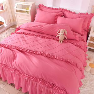 韩式简约网红款床裙款四件套全棉纯棉公主少女心被套床单床上用品