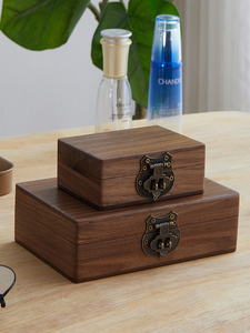黑胡桃木盒子带锁印章收纳盒木质证件盒桌面储物盒家用实木收纳箱