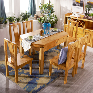 柏木餐桌餐椅组合纯实木一桌六椅四椅变形伸缩餐桌圆形跳台多功能
