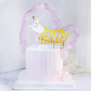 芭蕾舞女孩蛋糕装饰网红美少女公主仙女生日摆件丝带甜品插牌插件