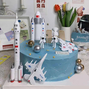 宇宙星球烘焙蛋糕摆件宇航员太空飞船火箭创意生日蛋糕装扮装饰品