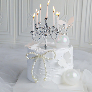 母亲节蛋糕装饰妈妈女神生日复古烛台蜡烛摆件珍珠蝴蝶结皇冠插件