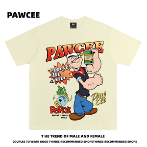 PAWCEE美式街头复古大力水手潮牌印花短袖T恤男女宽松百搭上衣ins