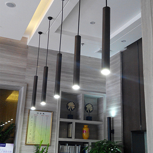 led餐厅吧台吊灯黑色单头创意个性圆柱形长筒3头简约现代前台灯具