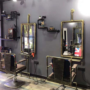 工业风理发店镜台复古个性美发镜发廊专用潮款挂墙镜铁艺水管镜框