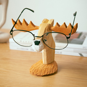 创意手工实木雕刻工艺送礼摆件可爱支架桌面眼镜架展示架天然收纳