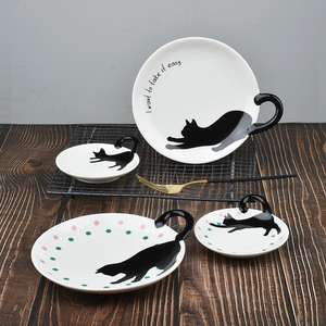 欧式猫造型盘子菜盘家用点心盘儿童创意卡通猫咪圆碟个性陶瓷餐具