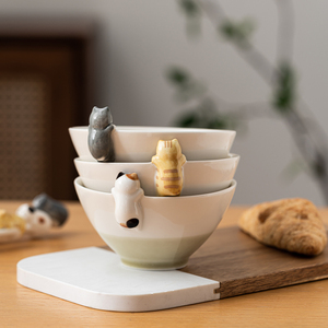新款日本出口猫咪立体创意陶瓷米饭碗家用日式甜品碗猫咪马克杯装