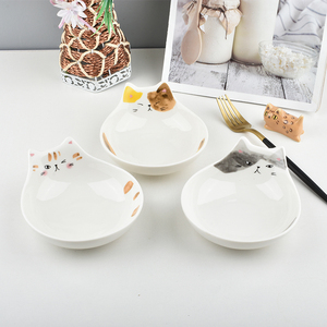 日式出口陶瓷猫脸碗 甜品碗陶瓷饭碗 卡通猫咪猫脸形状陶瓷沙拉碗