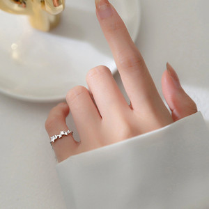 S925纯银星星链条戒指女小众设计可调节小指尾戒轻奢食指戒指环