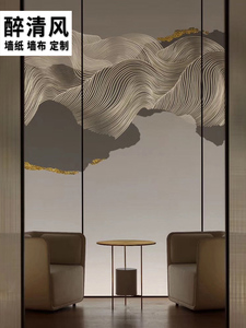 新中式轻奢金属抽象壁纸背景墙墙布装饰高档定制壁布别墅北欧线条