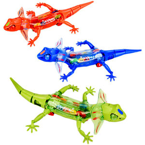 新款电动声光蜥蜴透明齿轮爬行动物模型音乐灯光自动避障儿童玩具