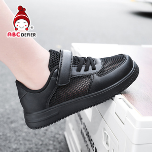 ABC儿童黑色板鞋夏季薄款男童运动鞋网面透气女童小黑鞋全黑鞋子6