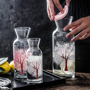 日式ins网红樱花变色水杯家用玻璃耐热随手杯创意北欧奶茶果汁瓶