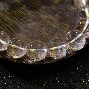 天然水晶赛黄晶圆珠手链简约纯净治愈收藏级单圈原石手串情侣饰品