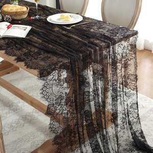 跨境波西米亚欧式蕾丝提花长方形成品桌布ins茶几台布黑色睫毛厂