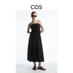 COS女装 标准版型A字裙缩褶露肩抹胸吊带连衣裙小黑裙1176569002
