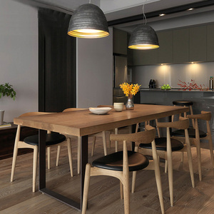 北欧实木饭店餐厅餐桌铁艺漫咖啡厅长条方桌饭桌小户型餐桌椅组合