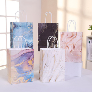 大理石纹流沙烫金系列白牛皮纸手提袋派对节日礼品艺术感包装袋