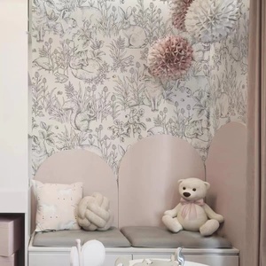 定制小红书法式素描兔子壁纸儿童房卧室墙纸环保背景墙布客厅壁布