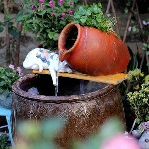花园庭院鱼缸流水摆件水缸客厅树脂循环吐水diy装饰微景观 水培罐