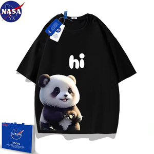 NASA亲子装2024新款熊猫一家三口夏季全家装t恤短袖纯棉母子夏装