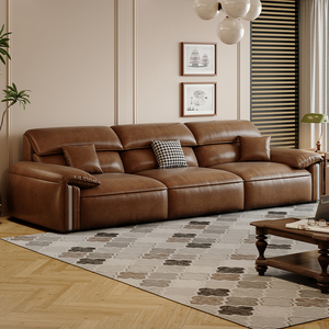 真皮沙发进口头层牛皮意式极简约现代客厅直排钢琴键沙发模块组合