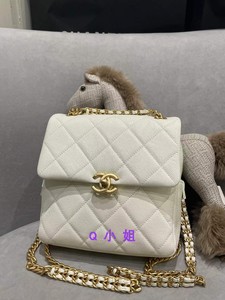 【Q小姐正品】CHANEL/香奈儿 22P 白色牛皮鱼子酱方块双肩书包Ado