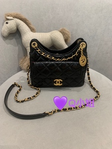 【Q小姐正品】CHANEL/香奈儿 23B 黑金油蜡皮皮穿链条天猫包小号