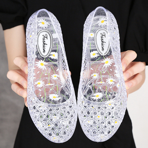 中老年妈妈女士外穿透明水晶塑胶凉鞋镂空果冻塑料洞洞鞋女款夏季