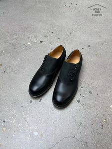 现货forme日本手作欧式复古多扣牛皮平底鞋 goodyear黑色拼接