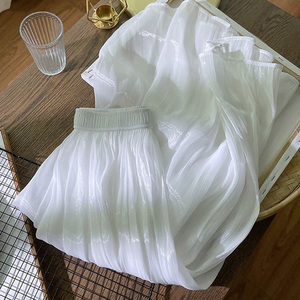 白色雪纺半身裙子女夏季2024中长款纱裙大摆长裙到脚踝真丝半裙